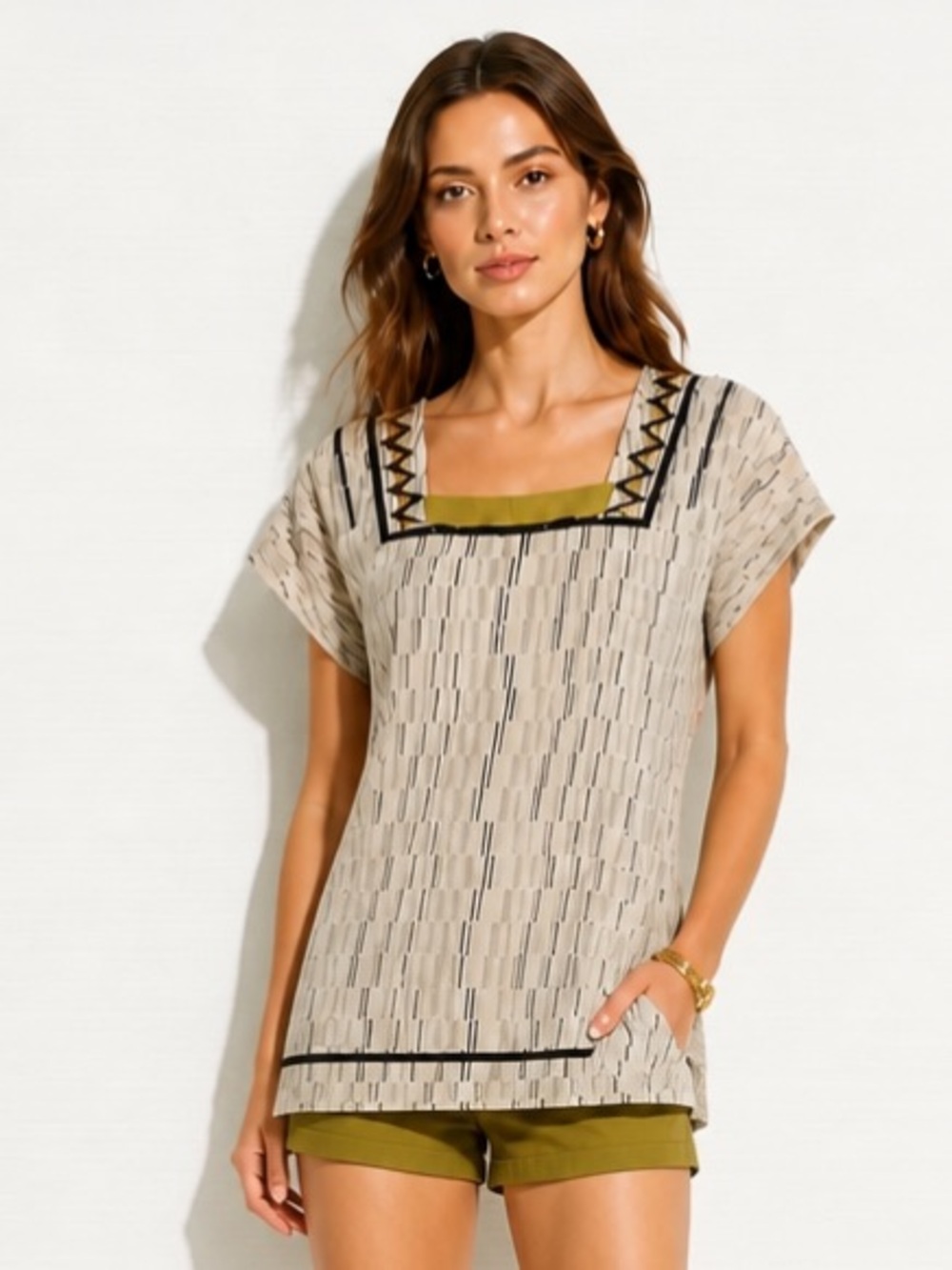 VINEET BAHL Anthropologie Blouse Top Boho Ivory Yellow Striped Lightweight